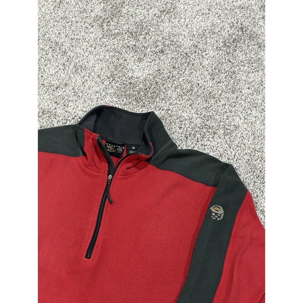 Mountain Hardwear Polartec Fleece Pullover Mens Medium Red Gray 1/4 Zip USA Made